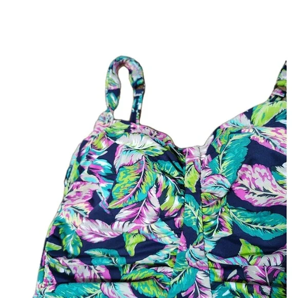 Sunseeker One Piece Swimsuit Size 14 D Cup Tummy Control Tropical Leaf Ruched - Picture 9 of 14